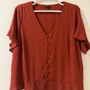torrid Rust Button-Front V-Neck Ruffle Sleeve Blouse